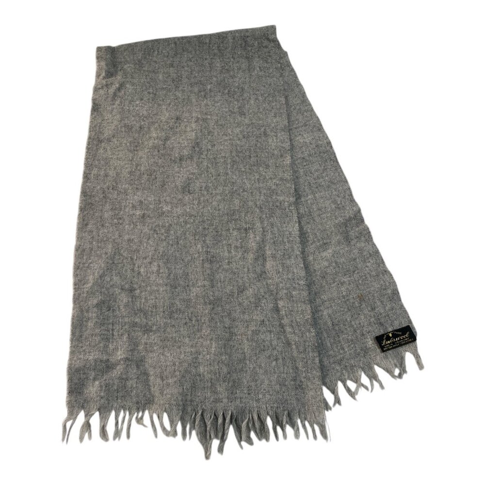 Vintage 100% Pure Lambswool Scarf Gray Made in Uruguay Fringe Ends